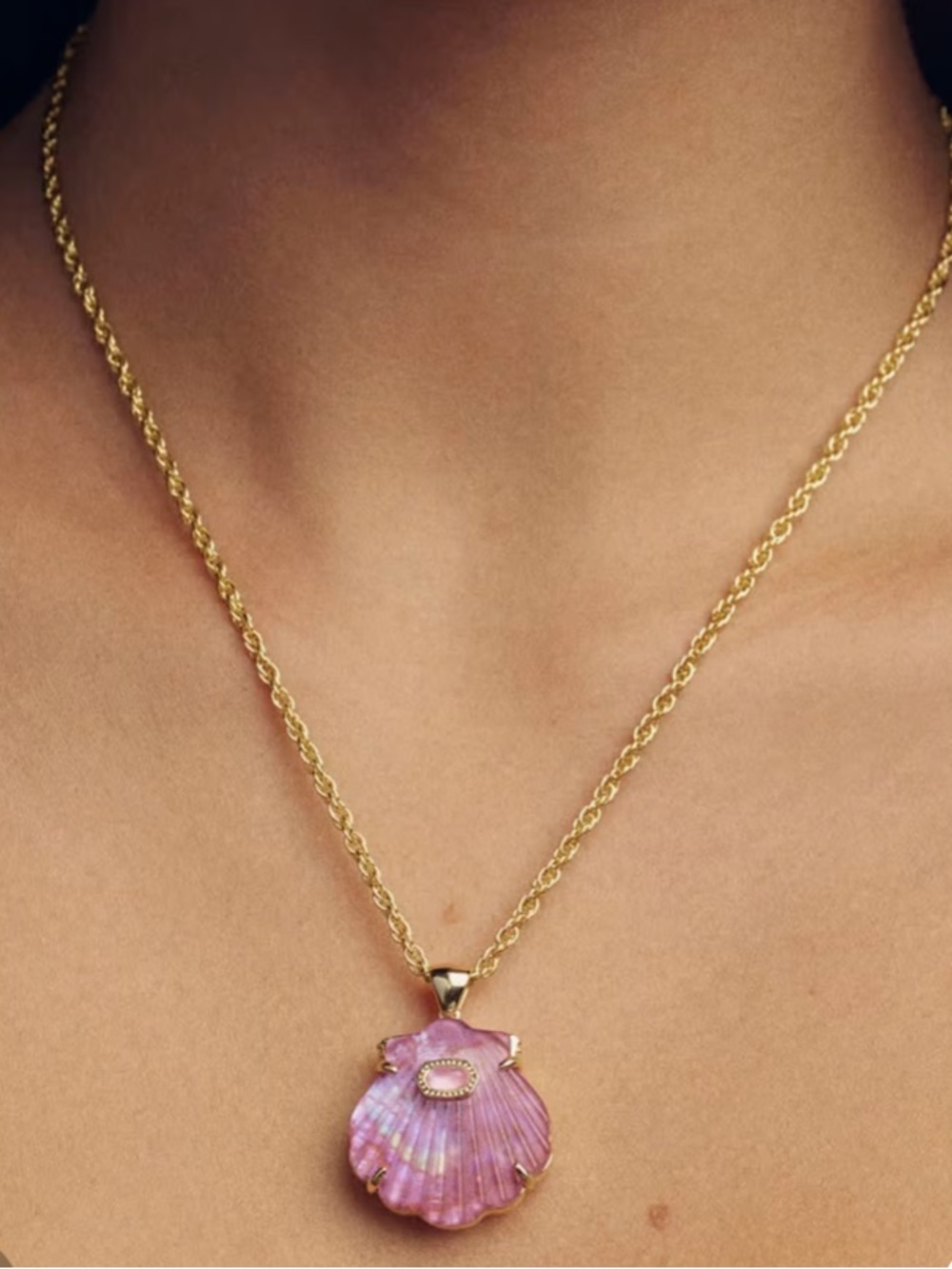 kendra scott lucia shell gold light mauve illusion short pendant necklace - Picture 3 of 8
